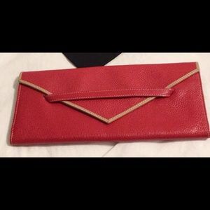 Red and tan leather envelope clutch. Real leather